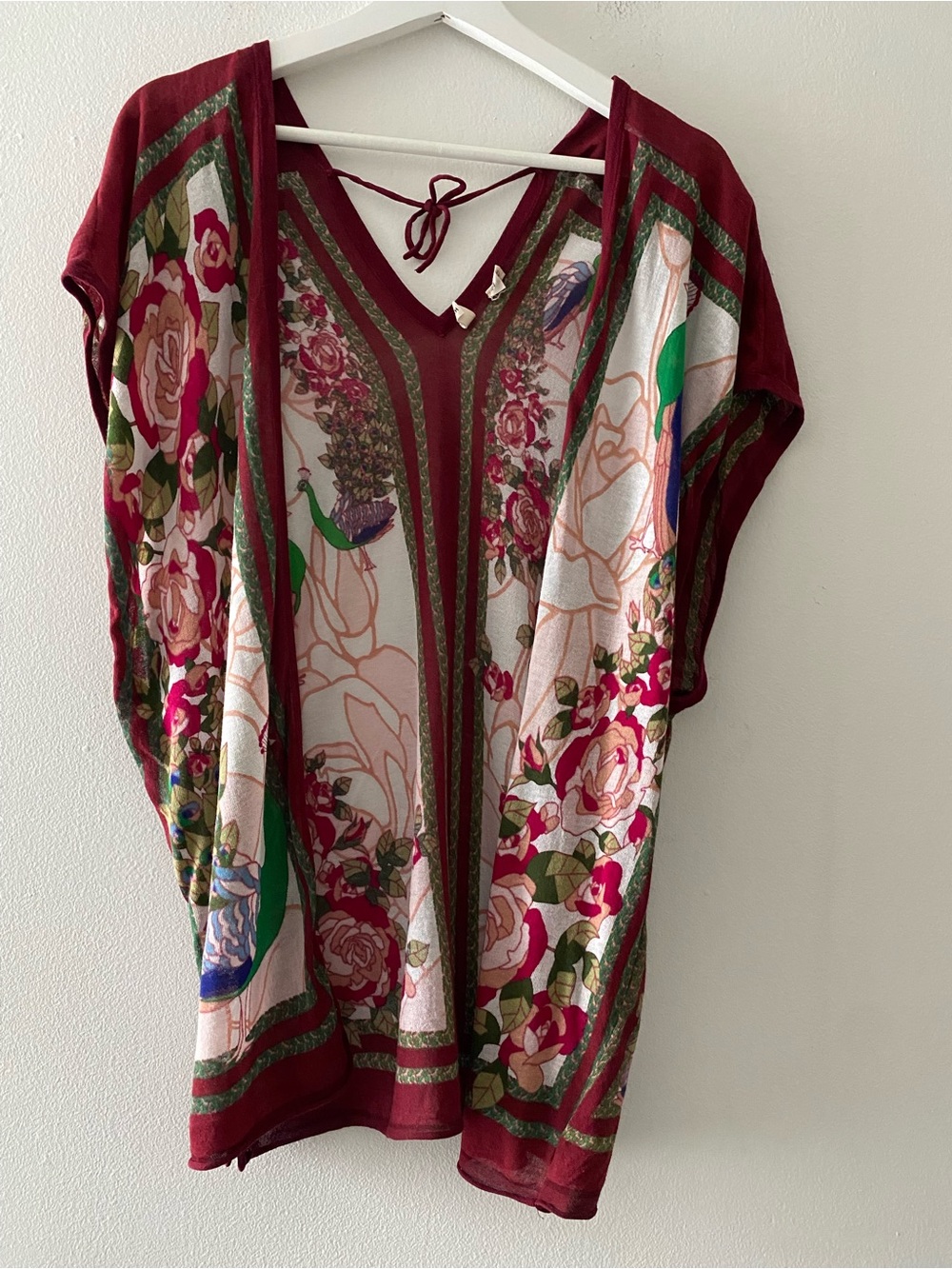Moth by Anthropology Floral Cardigan Open Front in Burgundy and Multi S/M